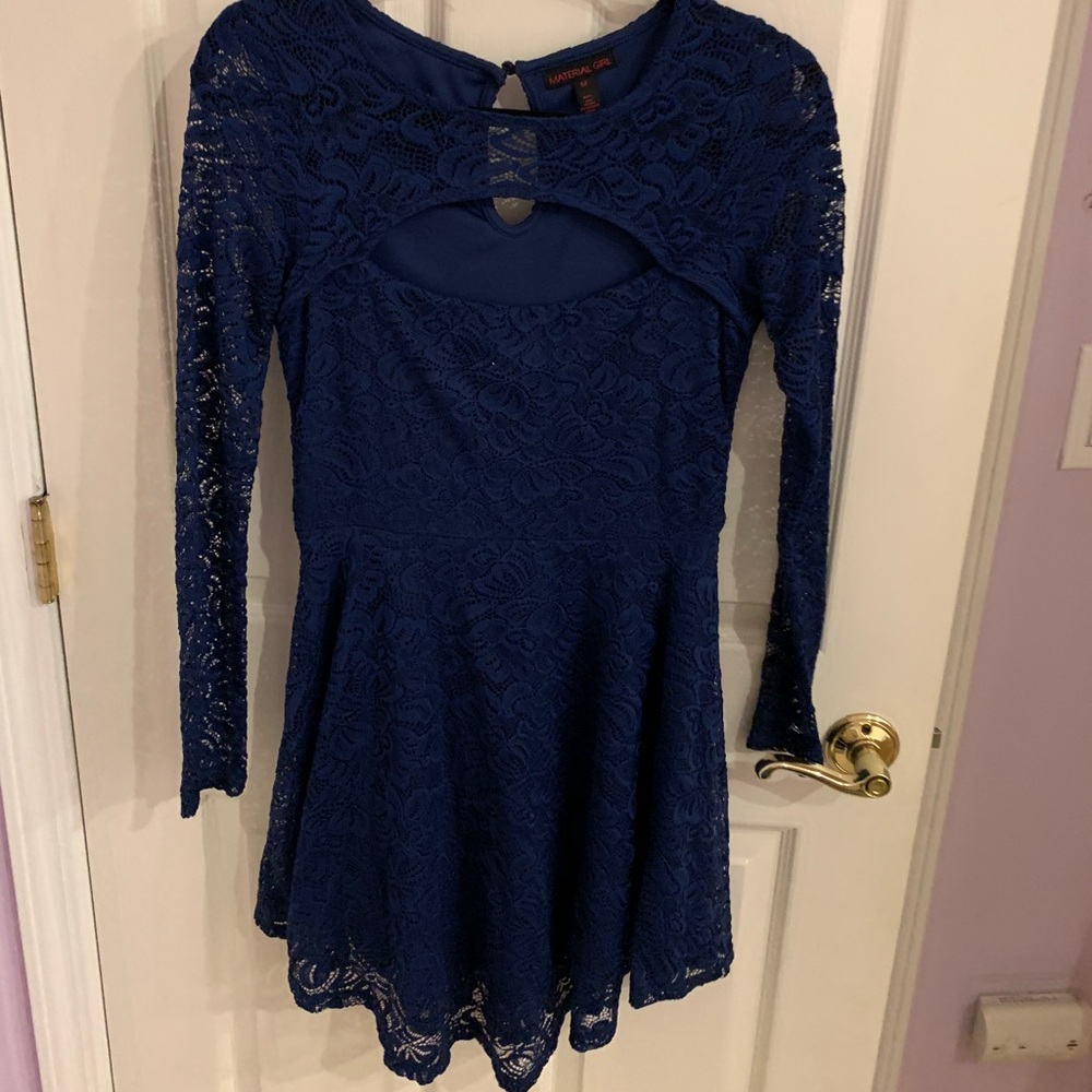 Material Girl Blue Lace skater dress with cutout